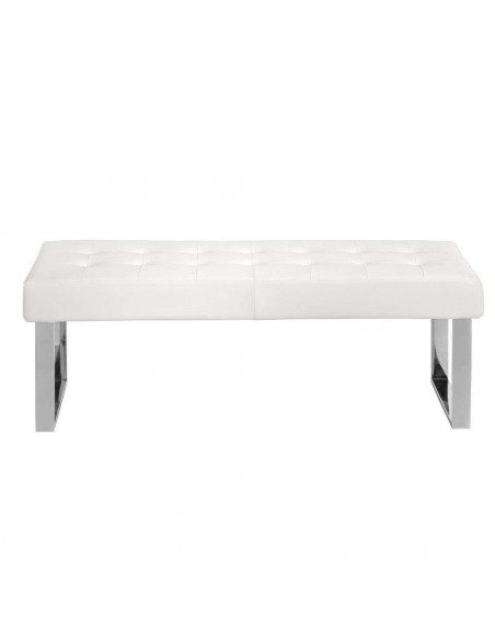 Ángel Cerdá 5000. BANQUETA PIÉ DE CAMA MATI 120x45, POLIPIEL blanca, ACERO