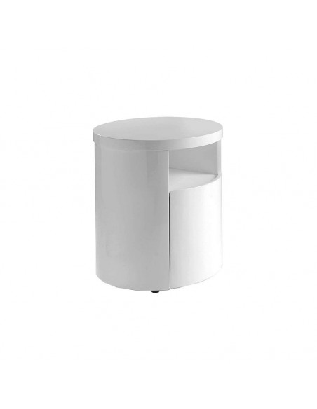 Ángel Cerdá 7006. Mesa de cabeceira redonda POLARIS, Madeira, Branco Brilho