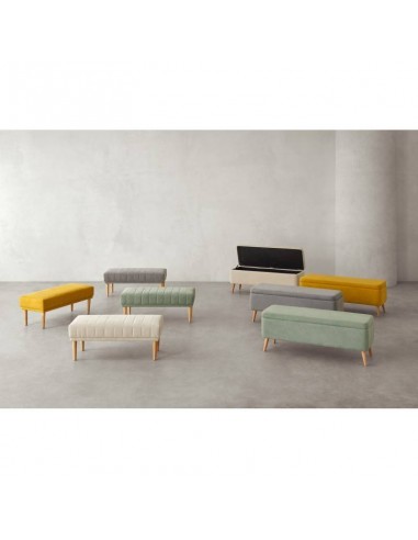 Banqueta BARI 100 x 45, tela beige y patas de...