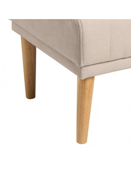 Banqueta BARI 100 x 45, tela beige y patas de madera.