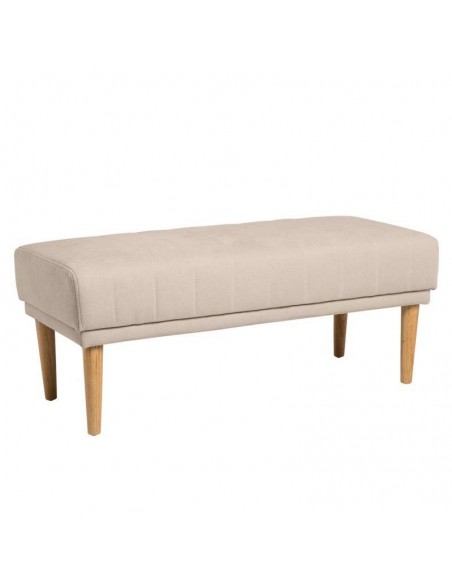 Banqueta BARI 100 x 45, tela beige y patas de madera.