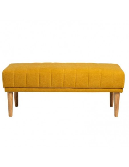 Banqueta BARI 100 x 45, tela mostaza y patas de madera.