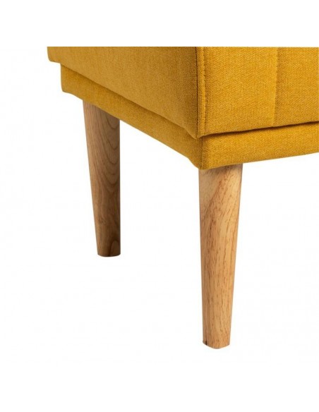Banqueta BARI 100 x 45, tela mostaza y patas de madera.