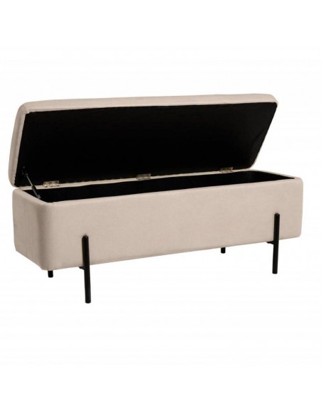 Banqueta con almacenaje VIENA 120 x 41, tela beige y metal negro