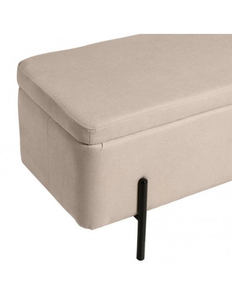 Banqueta con almacenaje VIENA 120 x 41, tela beige y metal negro