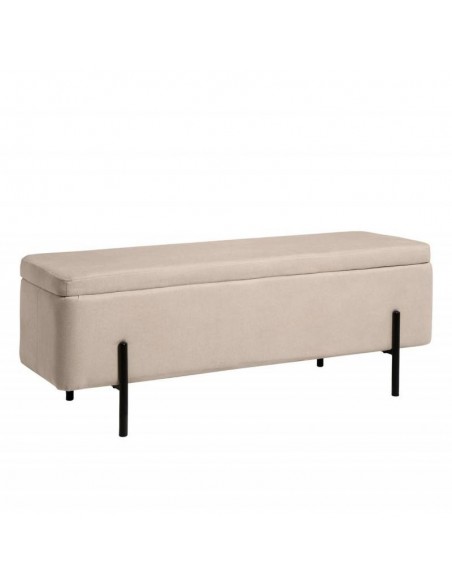 Banqueta con almacenaje VIENA 120 x 41, tela beige y metal negro