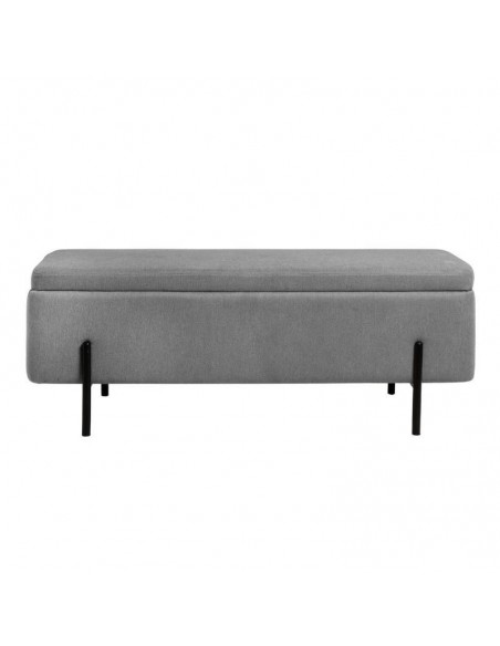 Banqueta con almacenaje VIENA 120 x 41, tela gris y metal negro