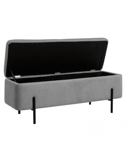 Banqueta con almacenaje VIENA 120 x 41, tela gris y metal negro