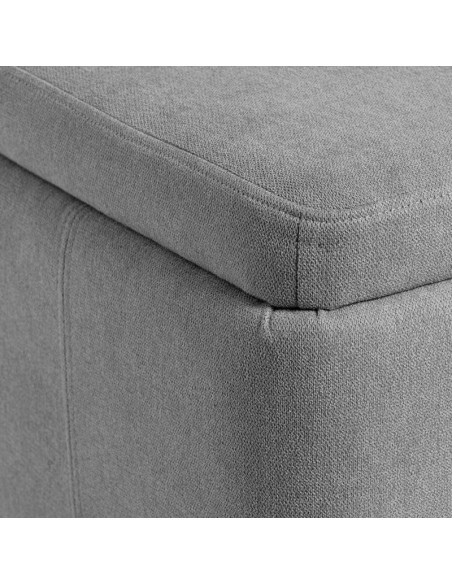 Banqueta con almacenaje VIENA 120 x 41, tela gris y metal negro