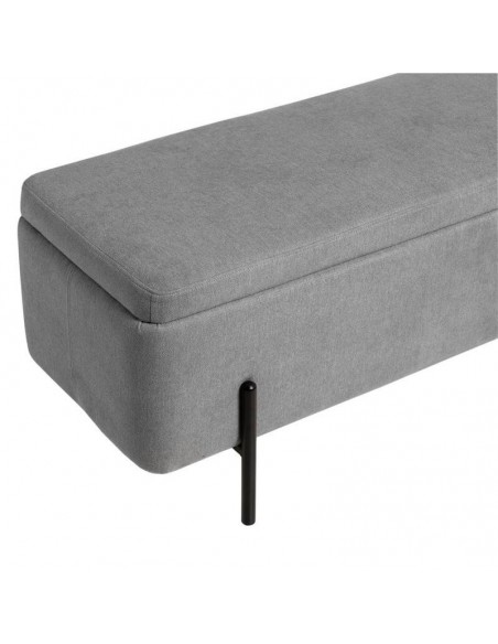 Banqueta con almacenaje VIENA 120 x 41, tela gris y metal negro