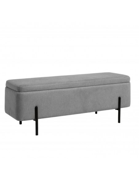 Banqueta con almacenaje VIENA 120 x 41, tela gris y metal negro