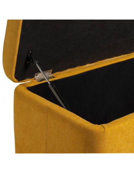 Banqueta con almacenaje VIENA 120 x 41, tela mostaza y metal negro