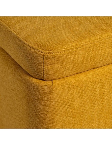 Banqueta con almacenaje VIENA 120 x 41, tela mostaza y metal negro