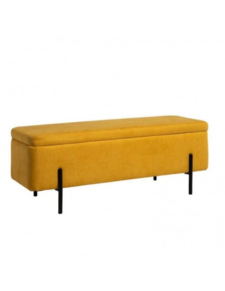 Banqueta con almacenaje VIENA 120 x 41, tela mostaza y metal negro