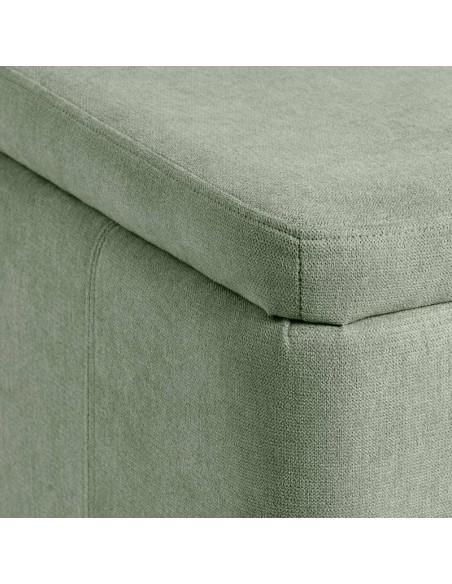 Banqueta con almacenaje VIENA 120 x 41, tela menta y metal negro