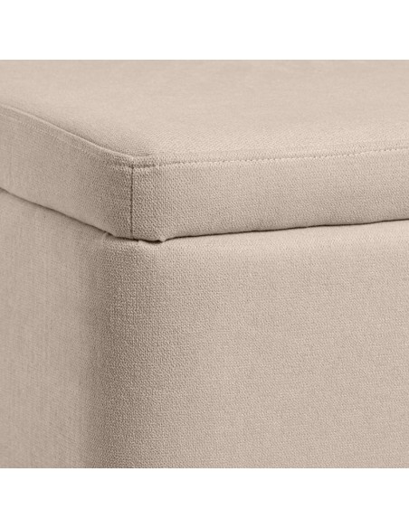 Banqueta con almacenaje ZURICH 120 x 42, tela beige y madera.