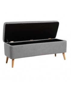 Banqueta con almacenaje ZURICH 120 x 42, tela gris y madera. 2