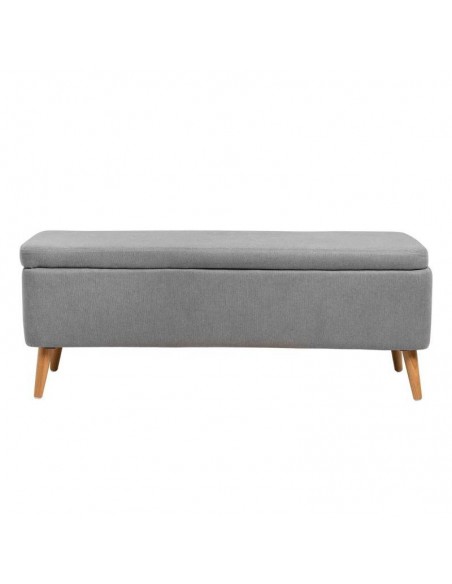 Banqueta con almacenaje ZURICH 120 x 42, tela gris y madera.