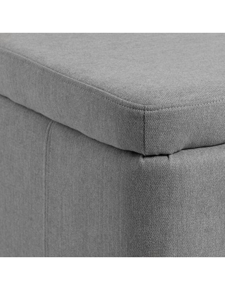 Banqueta con almacenaje ZURICH 120 x 42, tela gris y madera.