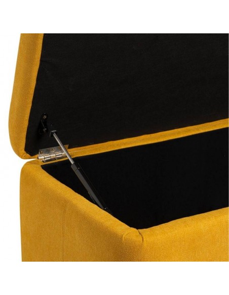 Banqueta con almacenaje ZURICH 120 x 42, tela mostaza y madera.