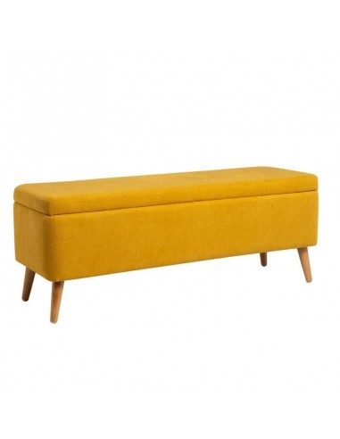 Banqueta con almacenaje ZURICH 120 x 42, tela mostaza y madera.