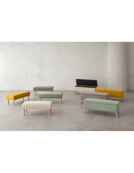 Banqueta con almacenaje ZURICH 120 x 42, tela menta y madera.