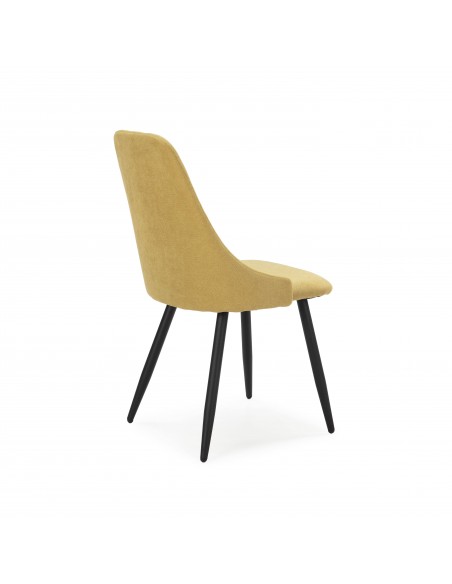 Silla de comedor MANI, tejido mostaza y metal negro.