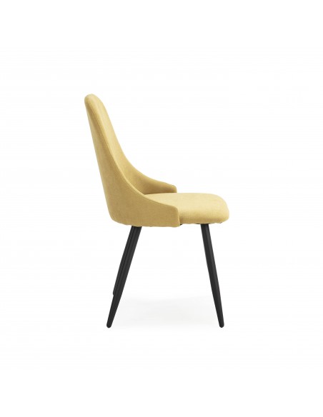 Silla de comedor MANI, tejido mostaza y metal negro.