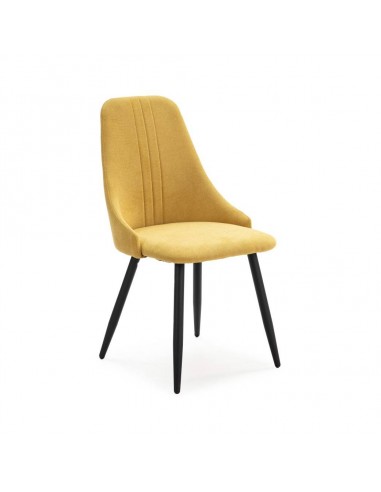 Silla de comedor MANI, tejido mostaza y metal negro.