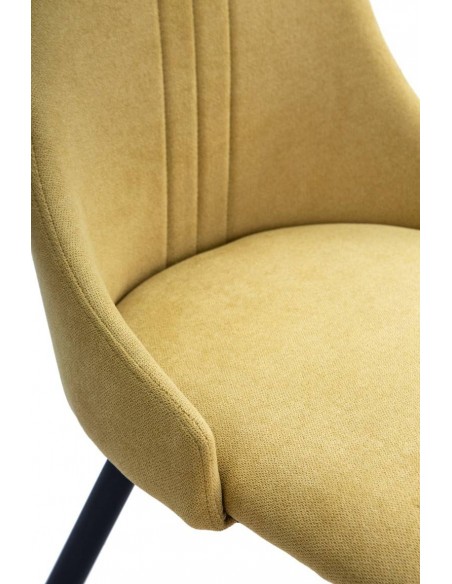 Silla de comedor MANI, tejido mostaza y metal negro.