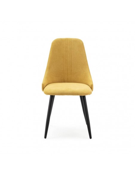 Silla de comedor MANI, tejido mostaza y metal negro.