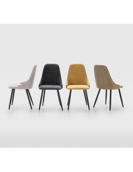 Silla de comedor MANI, tejido mostaza y metal negro.
