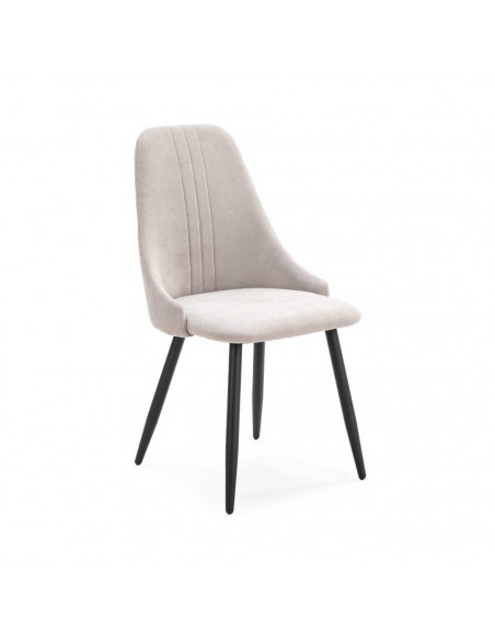Silla de comedor MANI, tejido gris claro y metal negro.