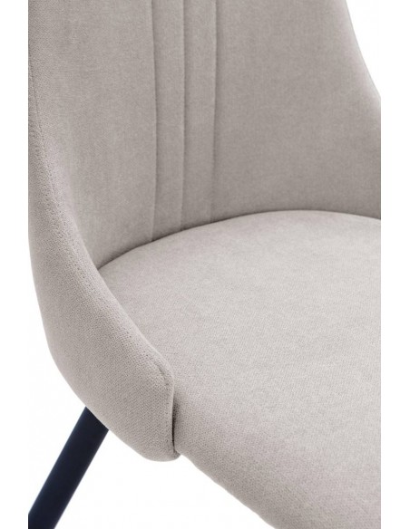 Silla de comedor MANI, tejido gris claro y metal negro.