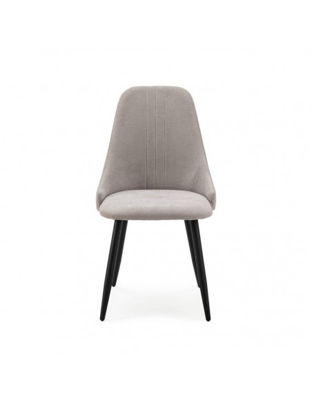 Silla de comedor MANI, tejido gris claro y metal negro.