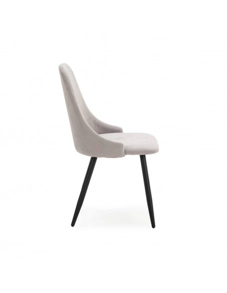 Silla de comedor MANI, tejido gris claro y metal negro.