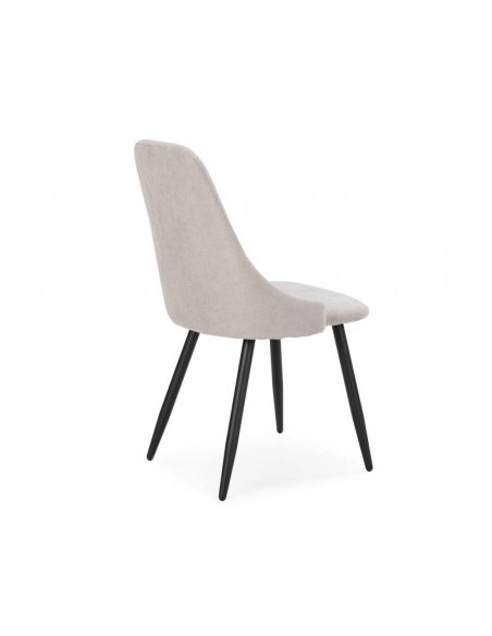 Silla de comedor MANI, tejido gris claro y metal negro.