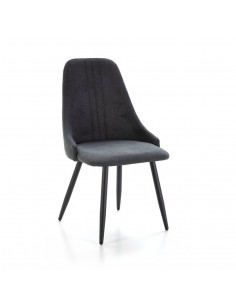 Silla de comedor MANI, tejido gris oscuro y metal negro.