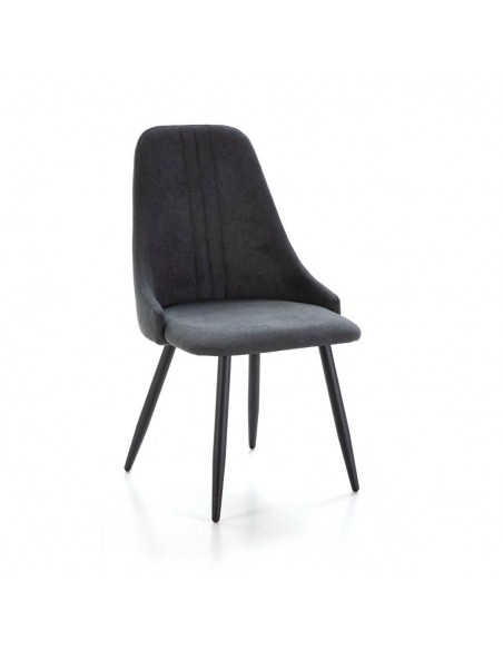 Cadeira de jantar MANI, tecido cinza escuro y metal preto.