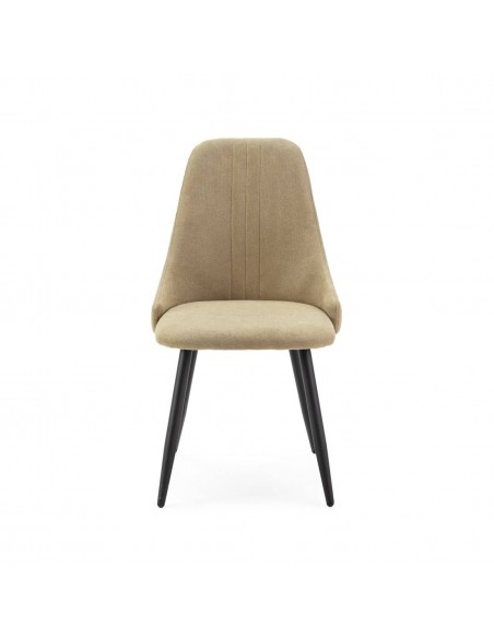 Silla de comedor MANI, tejido verde y metal negro.