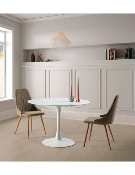 Silla de comedor SEUL, tejido verde y metal.