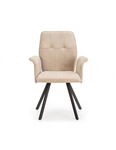 Silla con brazos MERY, tejido beige y metal negro