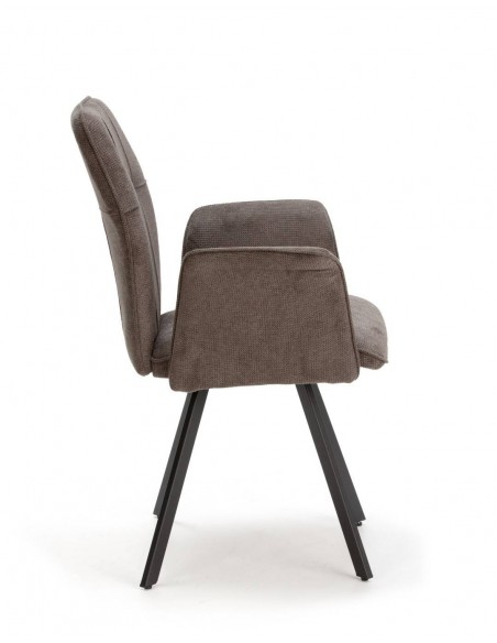 Silla con brazos MERY, tejido gris oscuro y metal negro
