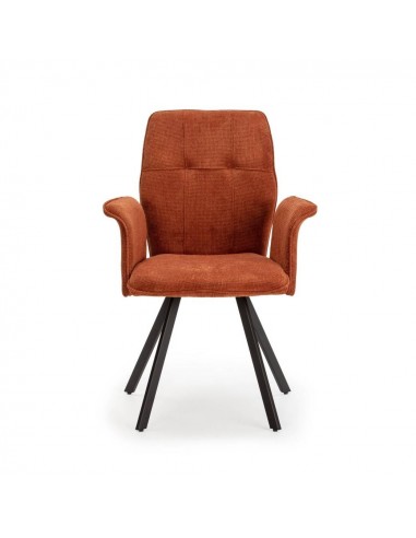 Silla con brazos MERY, tejido marrón y metal negro