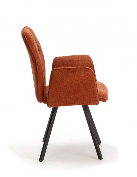 Silla con brazos MERY, tejido marrón y metal negro