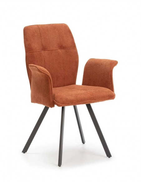 Silla con brazos MERY, tejido marrón y metal negro