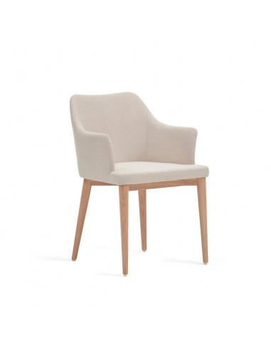 Silla Croft de chenilla beige y madera maciza de fresno.