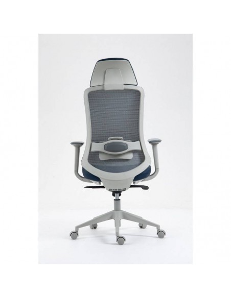 Sillón de oficina Confort S-Plus, ergonómico, multifunción, malla y asiento azul con gris