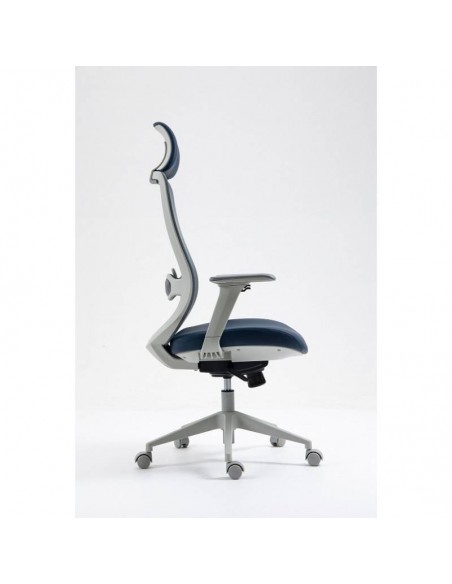 Poltrona de escritório Confort S-Plus, ergonômica, multifuncional, malha e assento azul com cinza