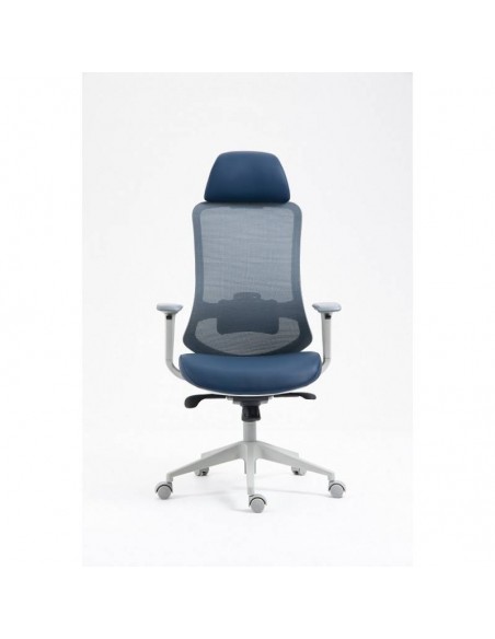 Poltrona de escritório Confort S-Plus, ergonômica, multifuncional, malha e assento azul com cinza